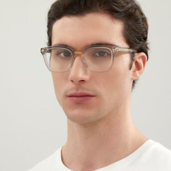💯 NEW GUCCI GG0184O 005 GREY TRANSPARENT UNISEX EYEGLASSES